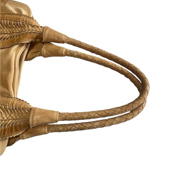Eske Tan Soft Leather Large Braided Satchel Shoulder Bag - Picture 4 of 16